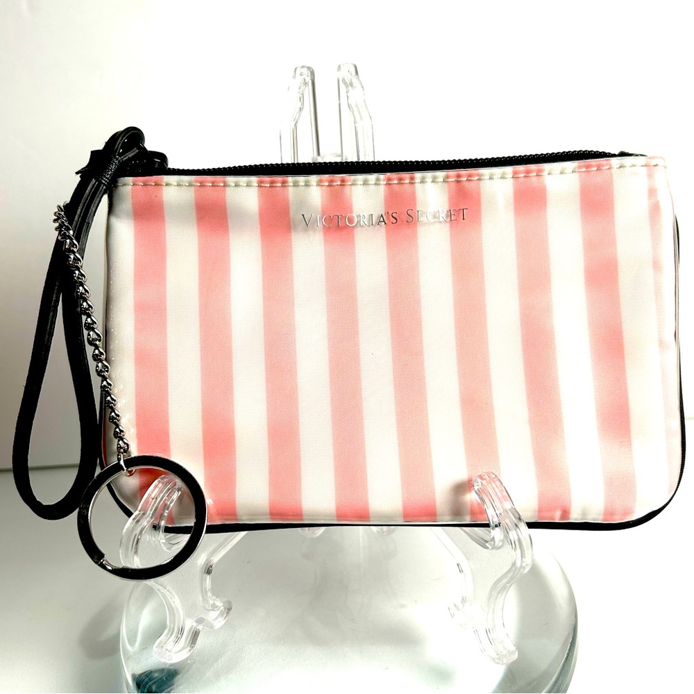 Victoria’s Secret Pink White Stripe Black Wristlet Vintage Key Keeper Chain